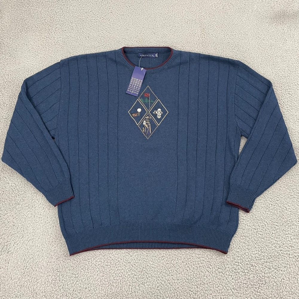 NWT VTG Pinnacle Golf Sweater Men XXL Navy Embroidered‎ Crewneck Pullover